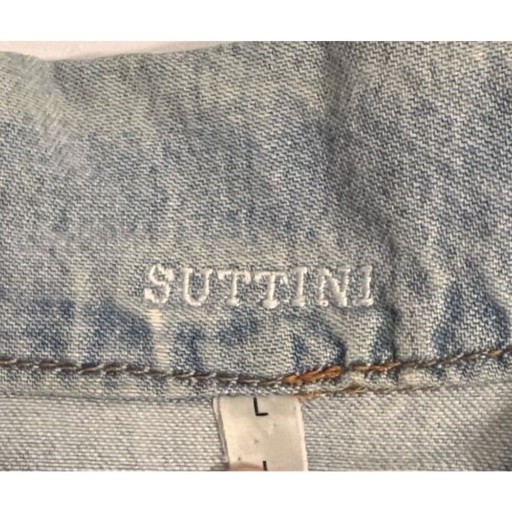 Vtg 90s SUTTINI Blue Denim Patchwork Shirt South Africa Button Up Long Sleeve L - Picture 7 of 11